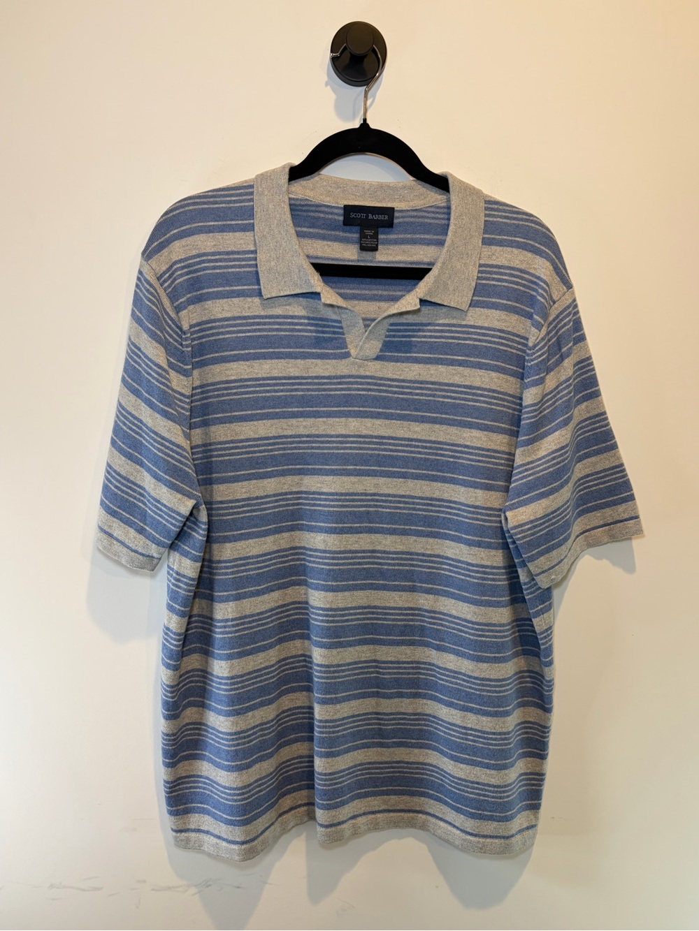 Scott Barber Blue & Gray Striped Knit Polo